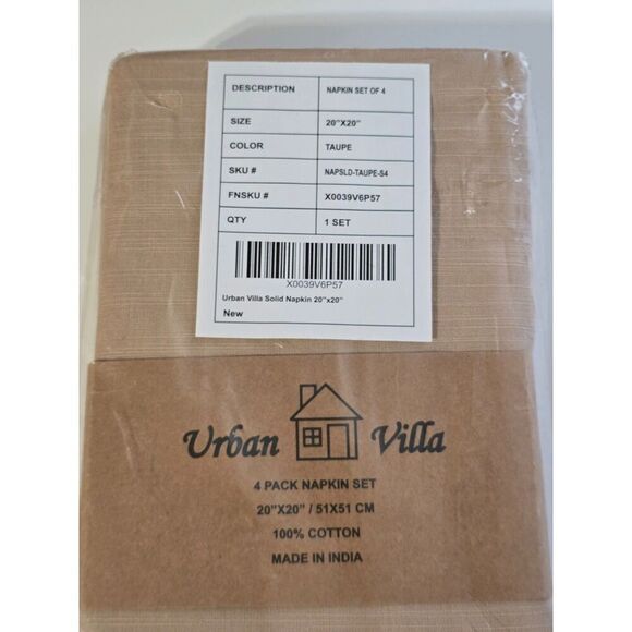 Urban Villa 4 pack Dinner Napkin Taupe NWT - Picture 4 of 6